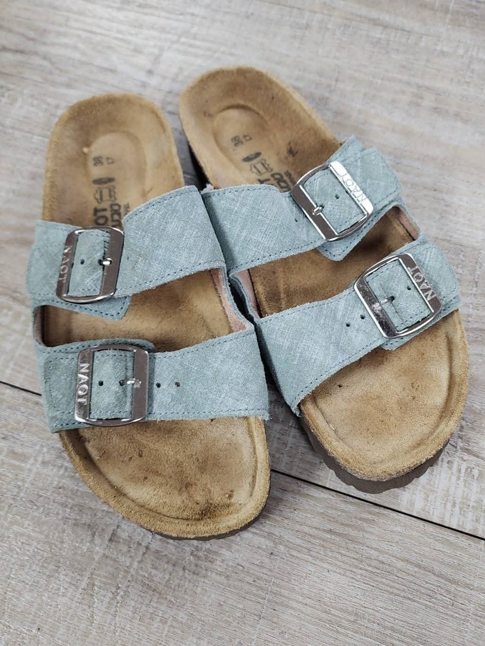 Naot Footwear Double Strap Sandals Blue Suede Comfort Slides Size 38 7